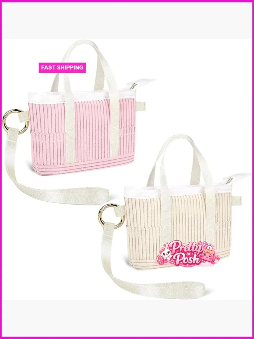 Corduroy Mini Tote Bag Keychain with Wristlet & Buckle